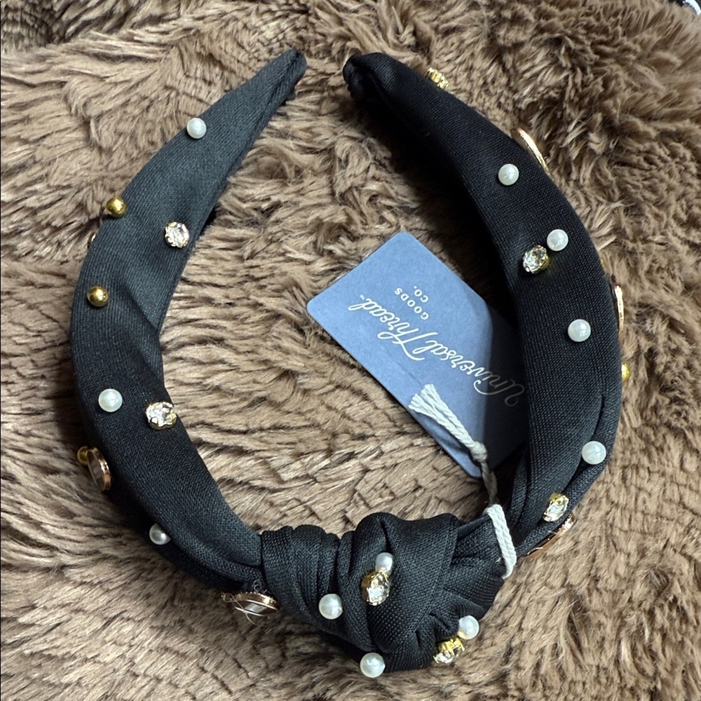 Anthropologie Black and Gold Beaded Headband